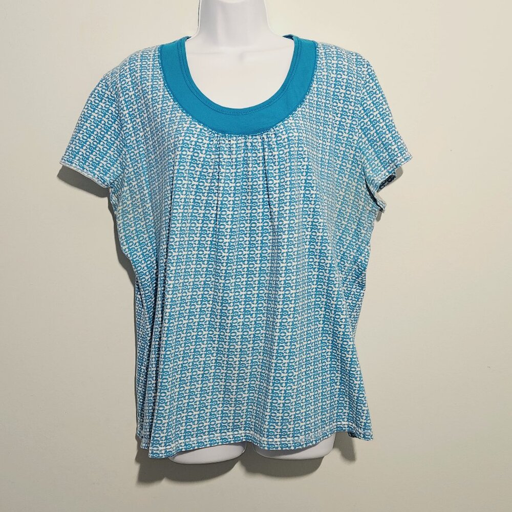 Just My Size Blue Patterned Short Sleeve Top Size 3X - Lightly Used